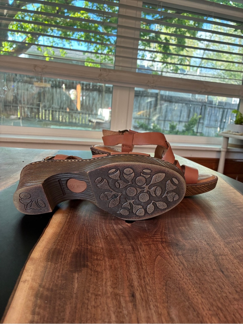 Born Cognac Leather Strappy Wedge Sandals - Picture 2 of 4